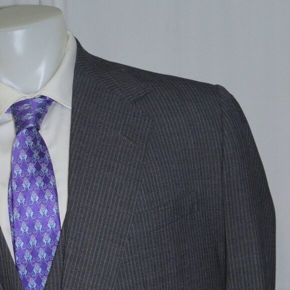Anderson Sheppard Savile Row Bespoke Gray Striped Three Piece Suit 42XL - Picture 1 of 16